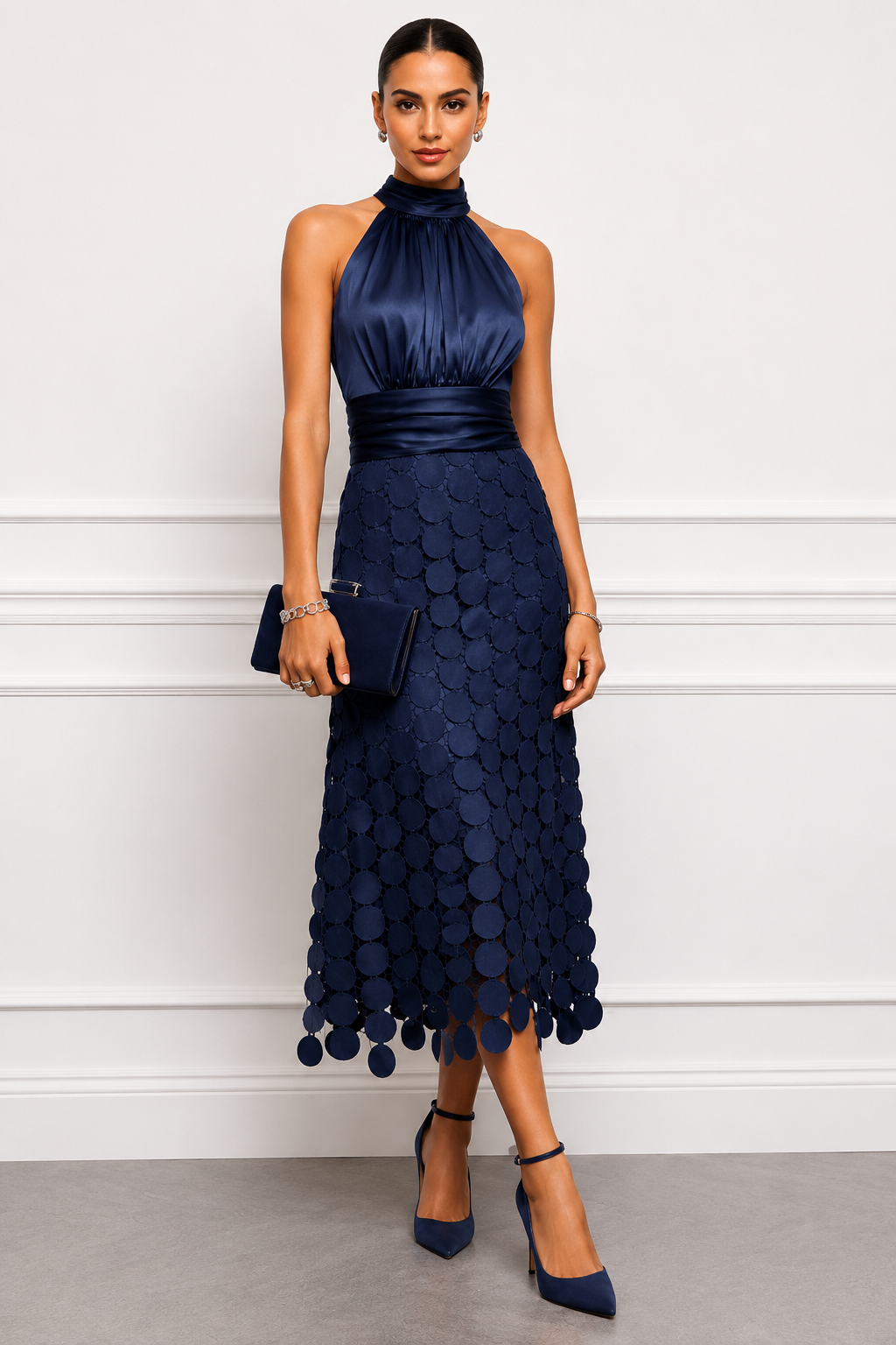 Kateline - Robe midi de luxe à col américain