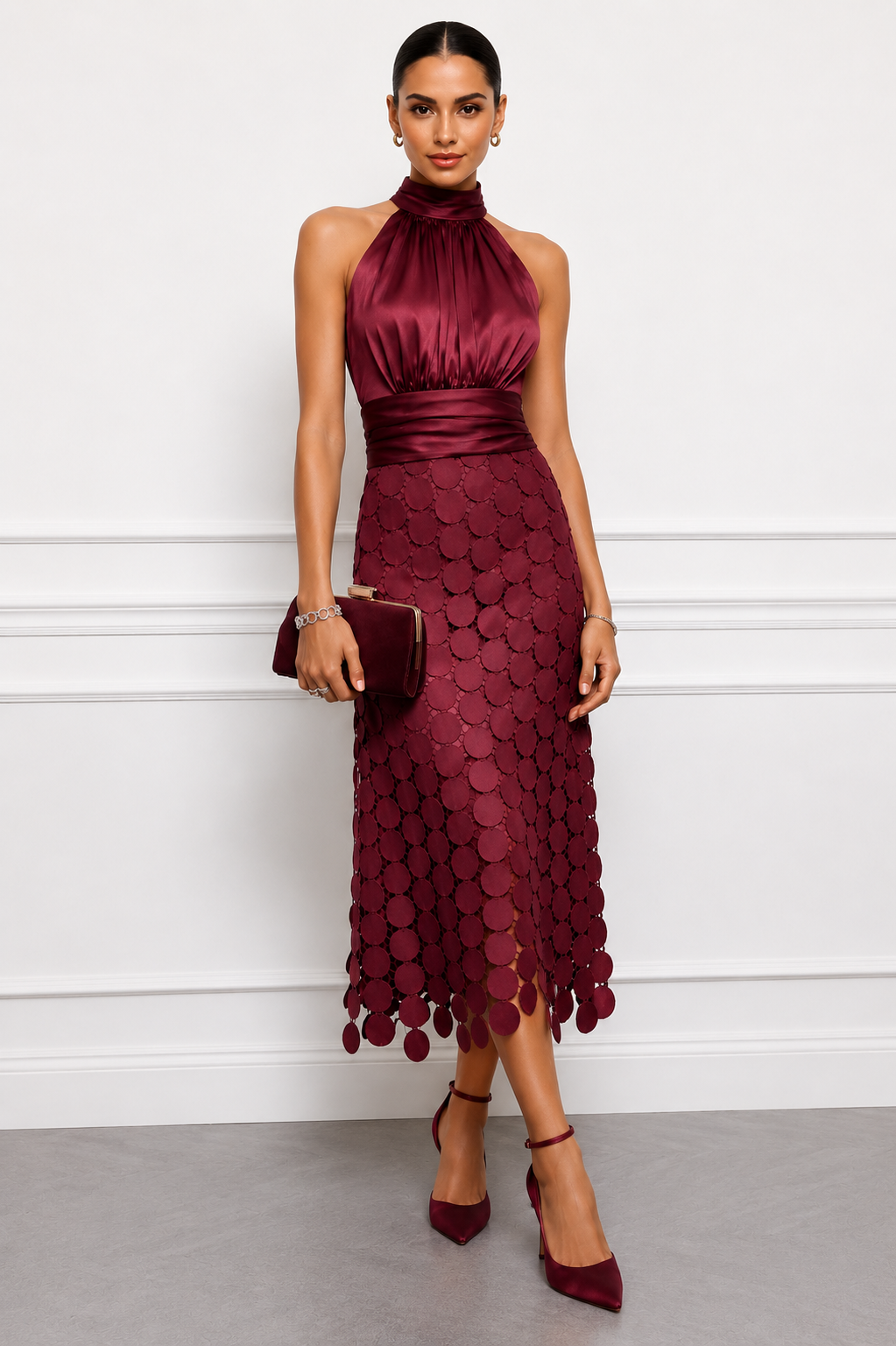 Amabel - Robe midi à encolure américaine de luxe