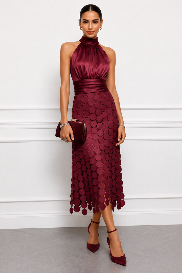 Amabel - Robe midi à encolure américaine de luxe