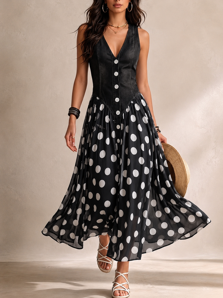 Ameliora - Robe à pois mix-matières
