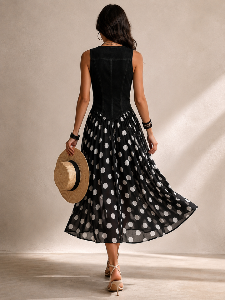 Ameliora - Robe à pois mix-matières