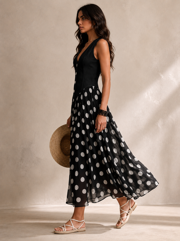 Ameliora - Robe à pois mix-matières