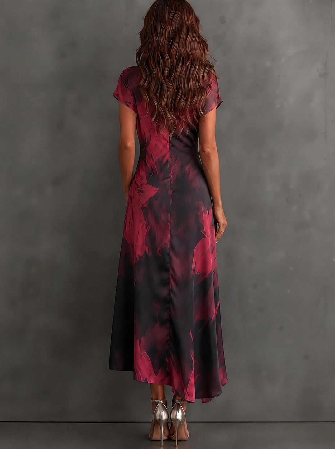 Roselle - Robe longue à col chemisier au drapé soyeux