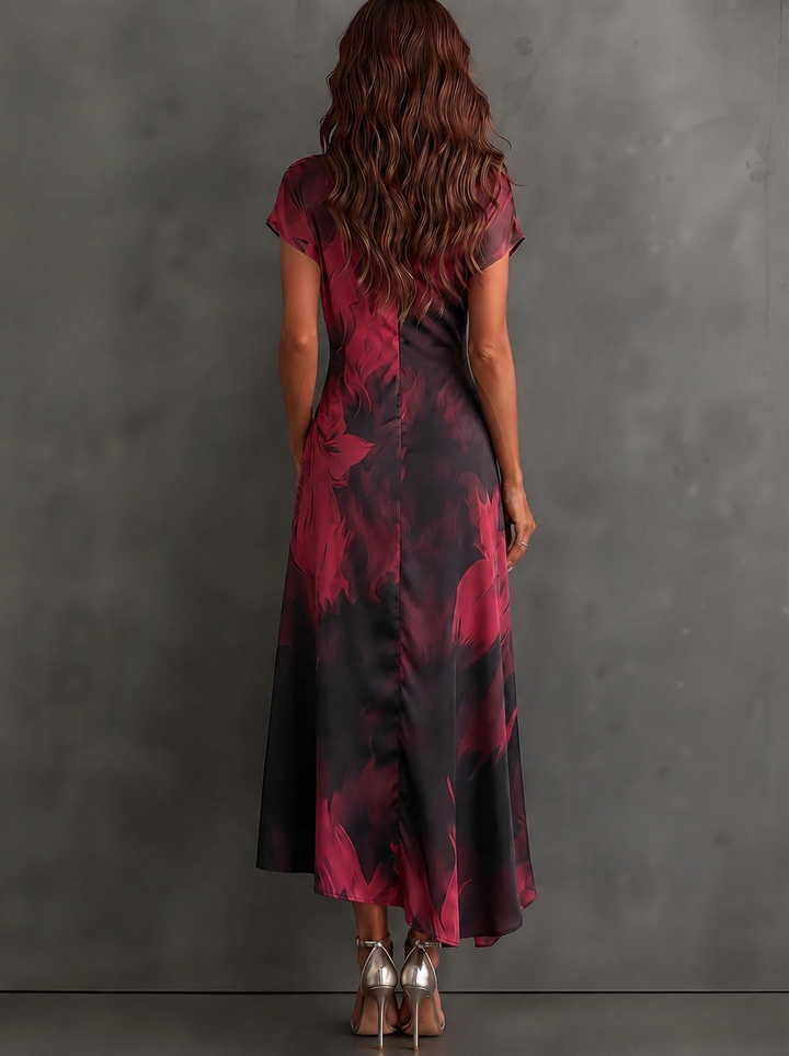 Roselle - Robe longue à col chemisier au drapé soyeux