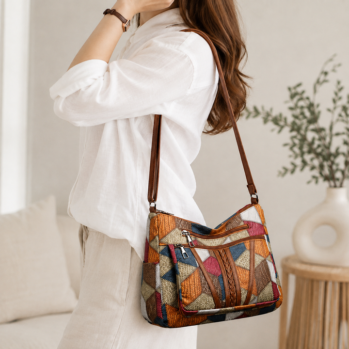 Lauranique - Sac bandoulière en patchwork, doux au toucher