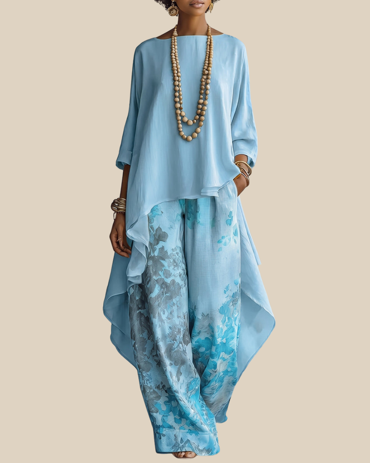 Anwyn - Ensemble top en mousseline à effet superposé et pantalon large