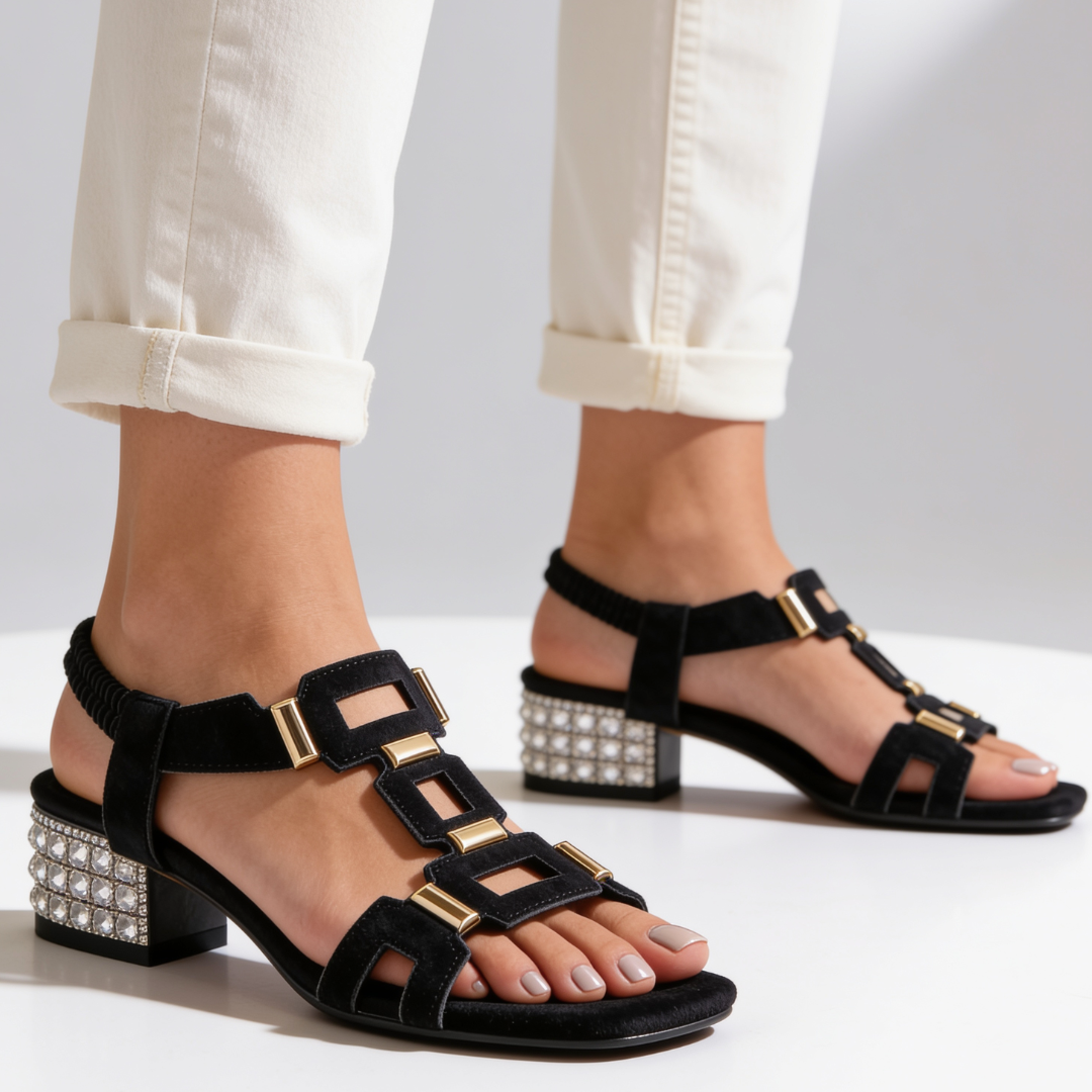 Marcella - Sandales à talon carré ornées de cristaux