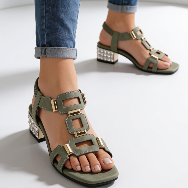Marcella - Sandales à talon carré ornées de cristaux