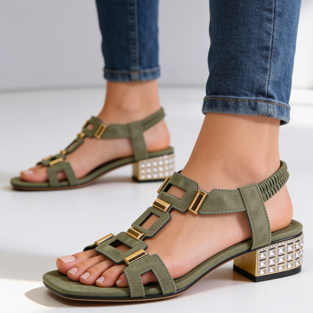 Marcella - Sandales à talon carré ornées de cristaux