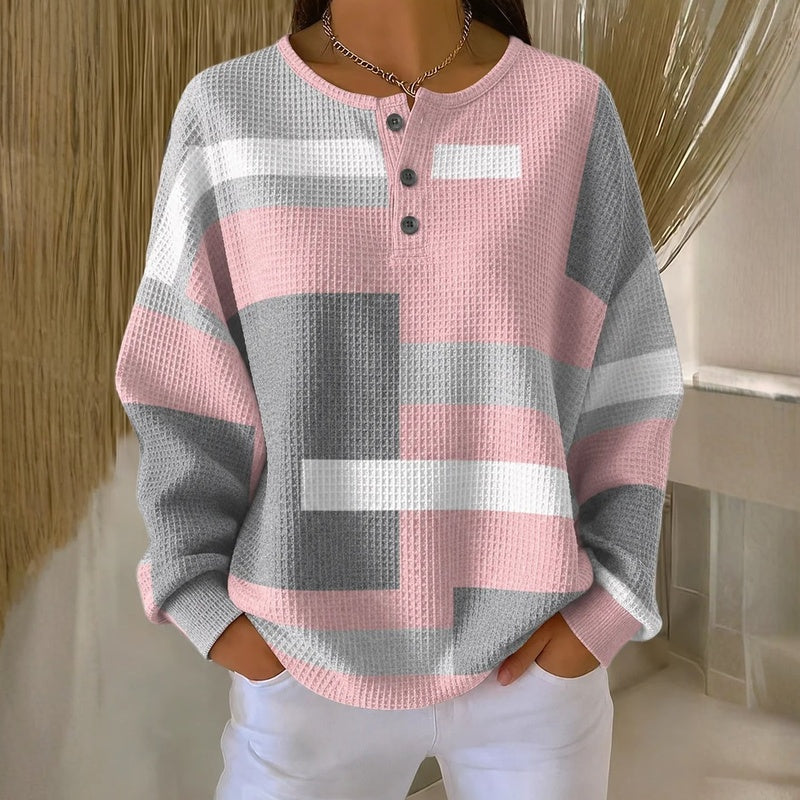 Aimee - Pull color-block orné de boutons, toucher doux