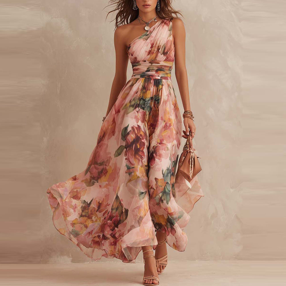 Alisa - Robe longue florale éthérée à une épaule