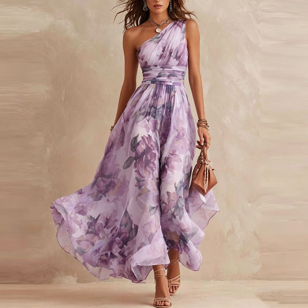 Alisa - Robe longue florale éthérée à une épaule