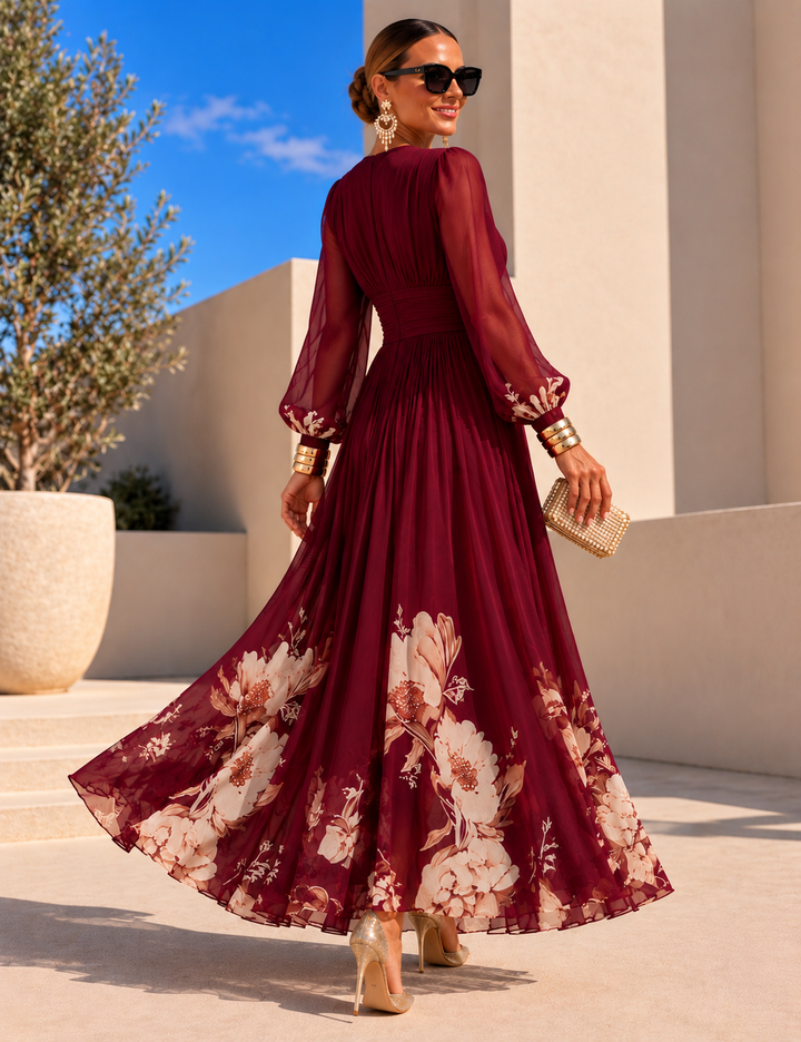Pirelle - Robe longue fleurie à taille marquée