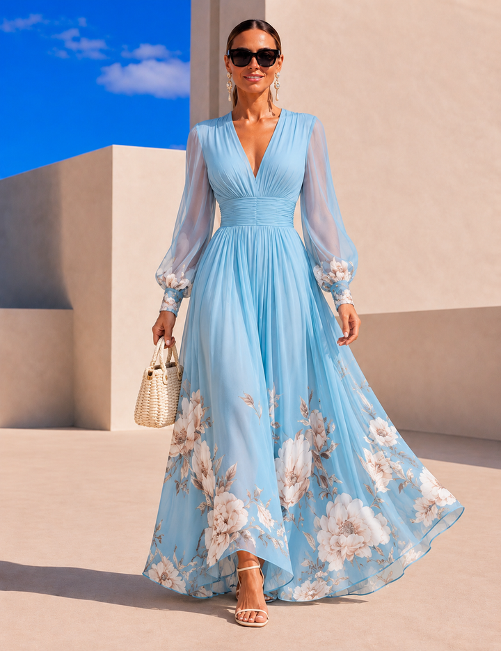 Pirelle - Robe longue fleurie à taille marquée
