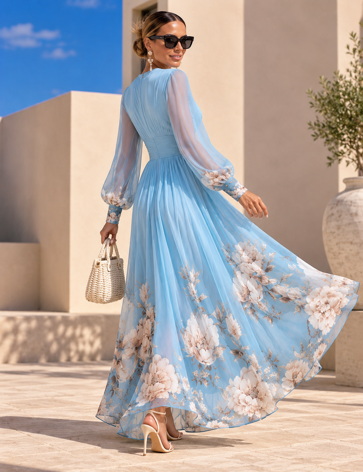 Pirelle - Robe longue fleurie à taille marquée