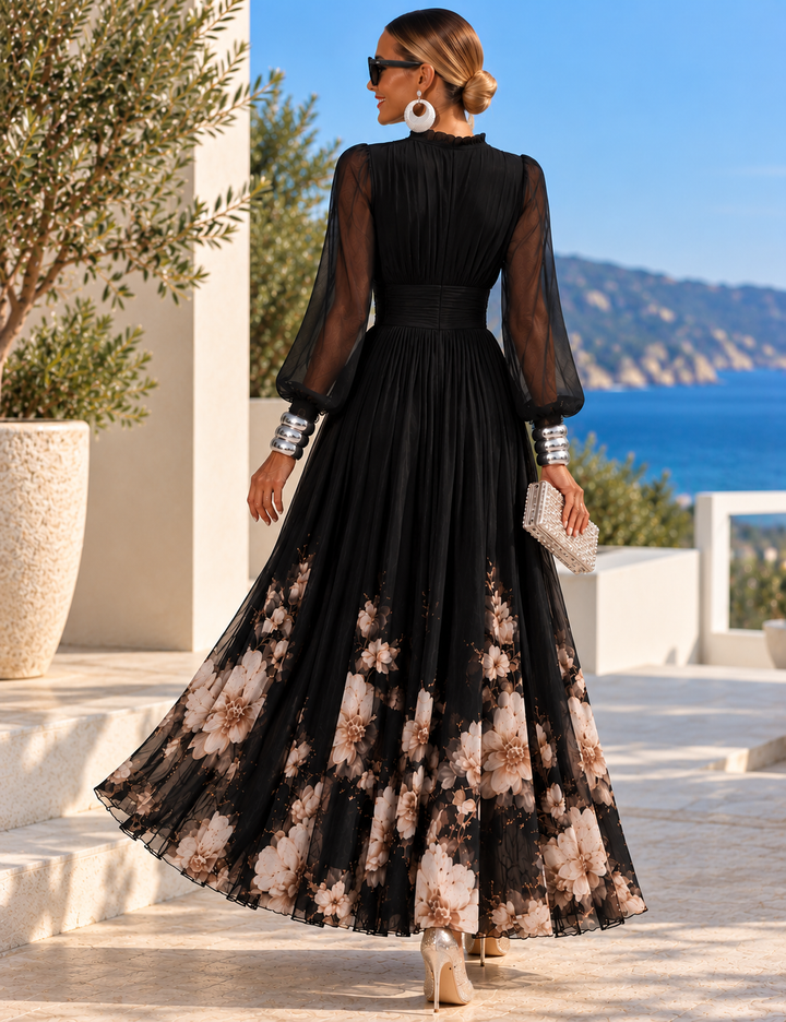 Pirelle - Robe longue fleurie à taille marquée