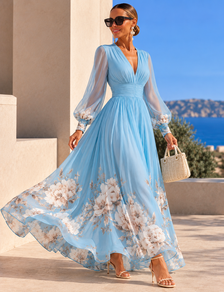 Pirelle - Robe longue fleurie à taille marquée