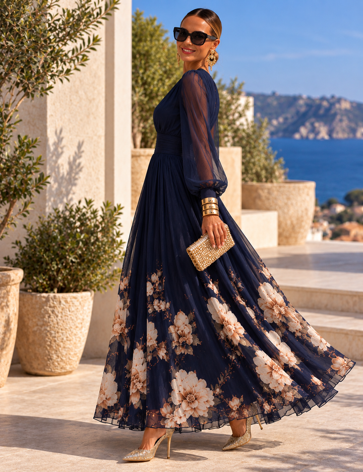 Pirelle - Robe longue fleurie à taille marquée