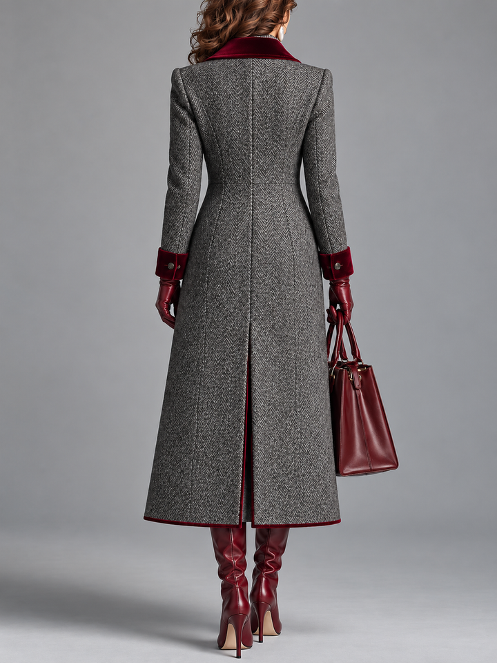 Sanna - Manteau long en pied-de-poule, coupe tailleur