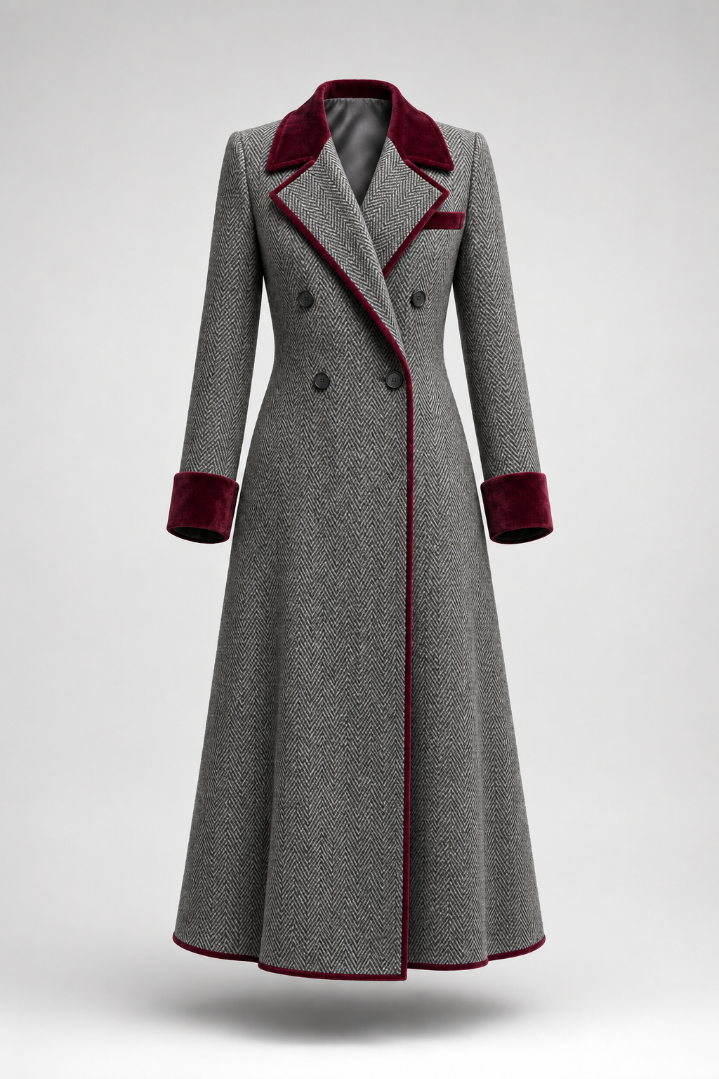 Sanna - Manteau long en pied-de-poule, coupe tailleur