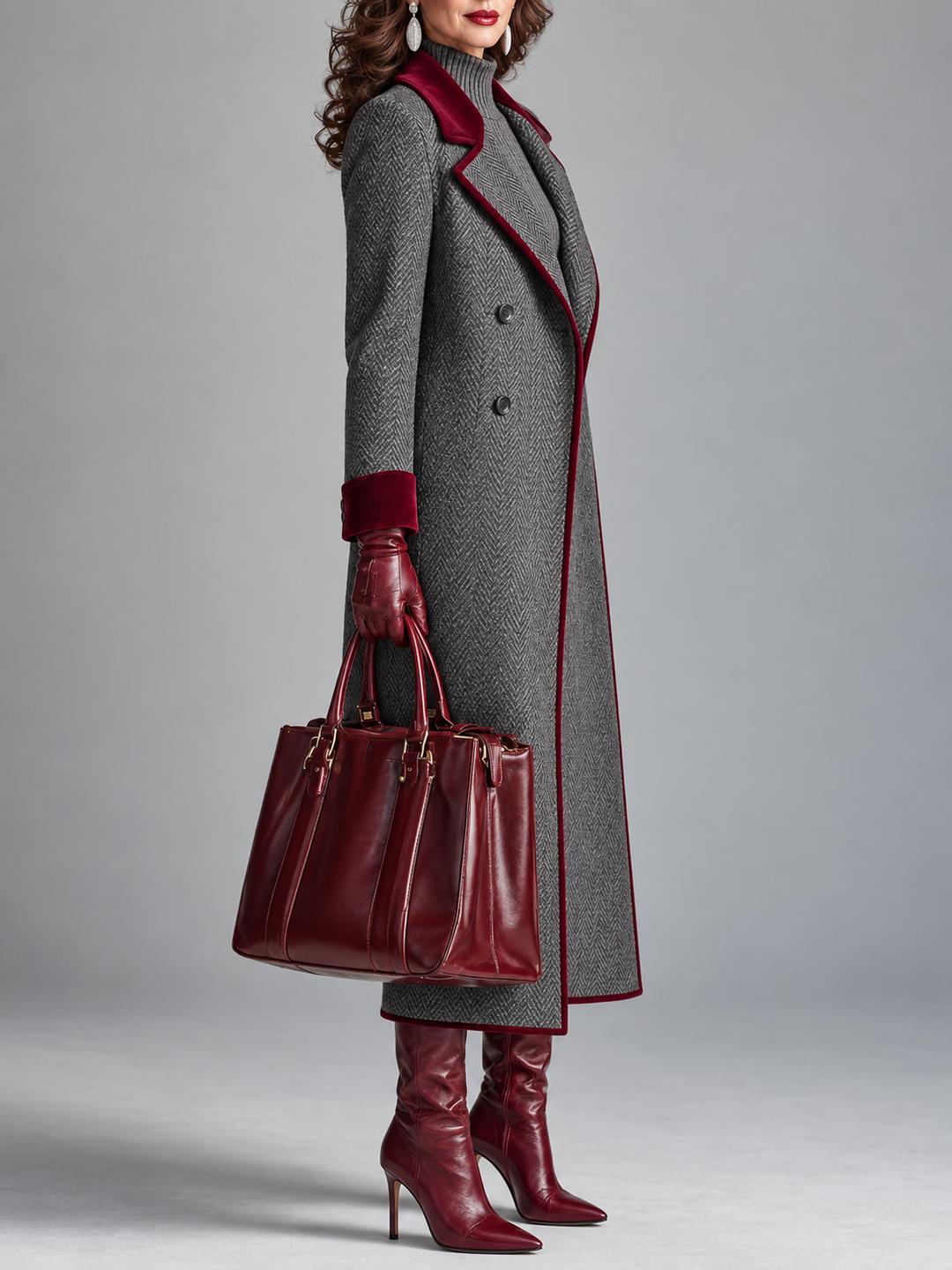 Sanna - Manteau long en pied-de-poule, coupe tailleur