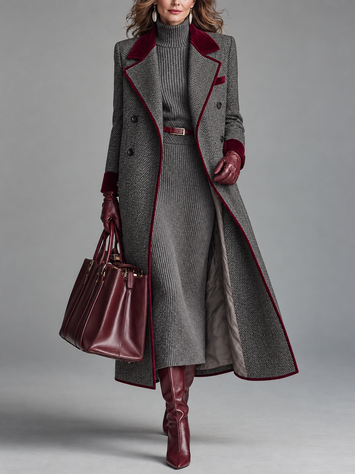 Sanna - Manteau long en pied-de-poule, coupe tailleur