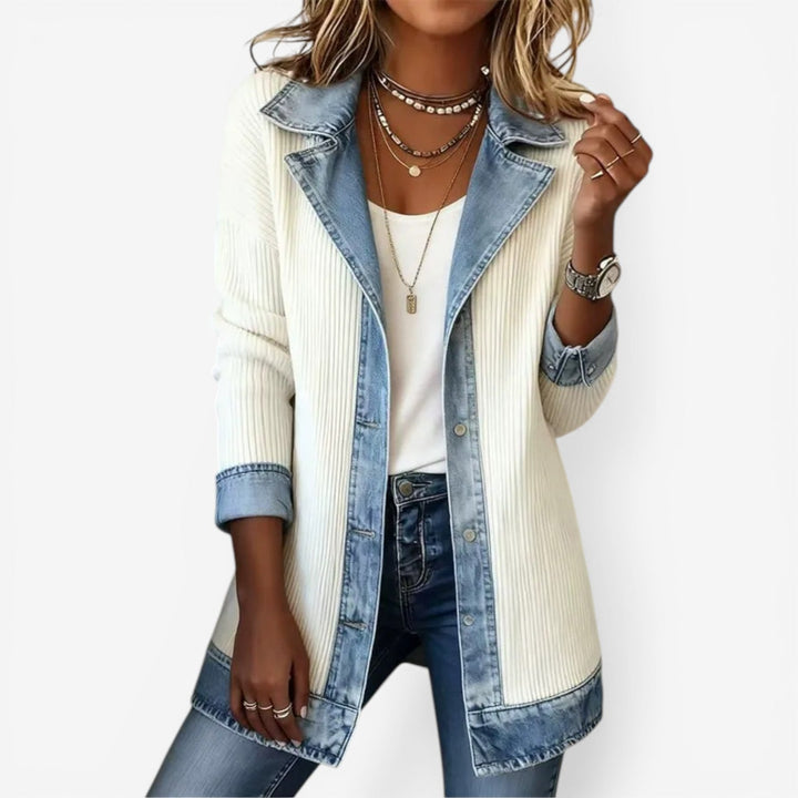 Juliette - Cardigan rayé avec détails en denim