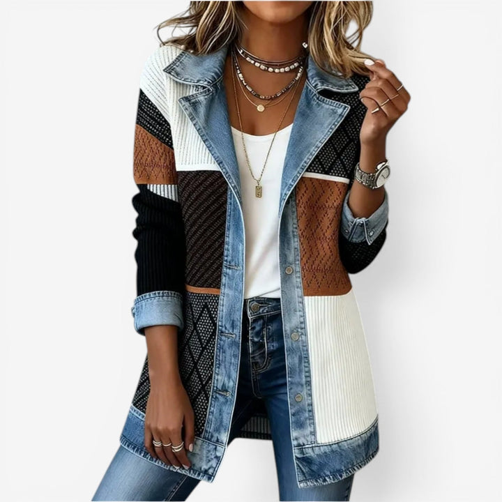 Juliette - Cardigan rayé avec détails en denim