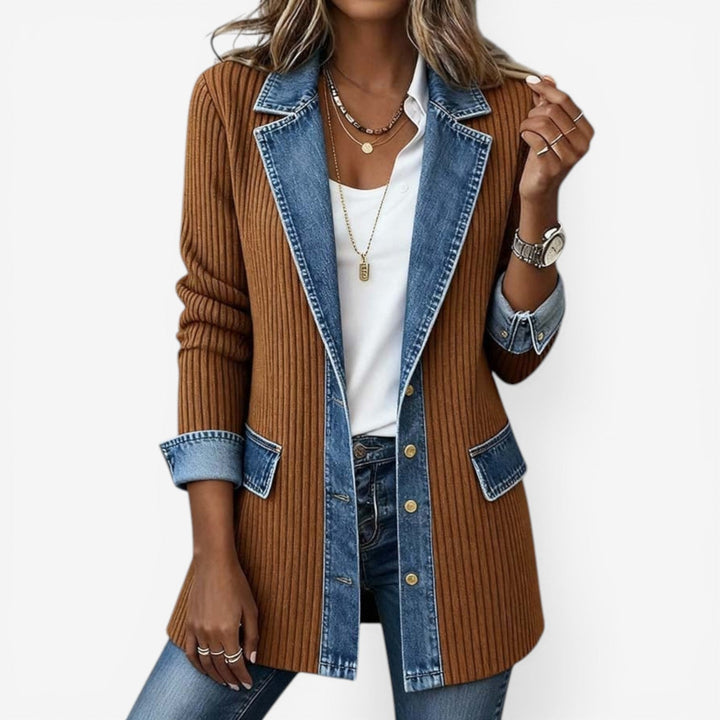Juliette - Cardigan rayé avec détails en denim