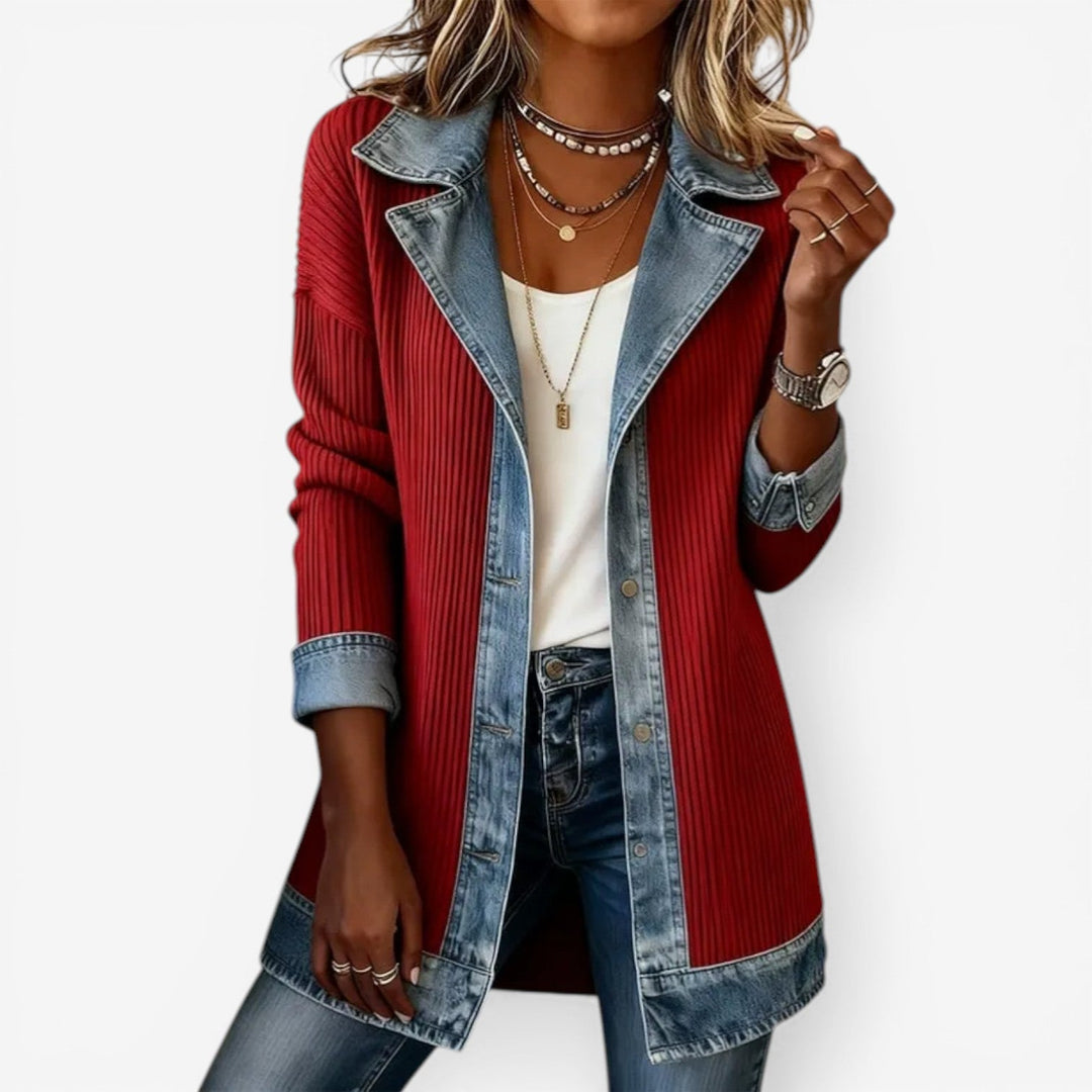 Juliette - Cardigan rayé avec détails en denim