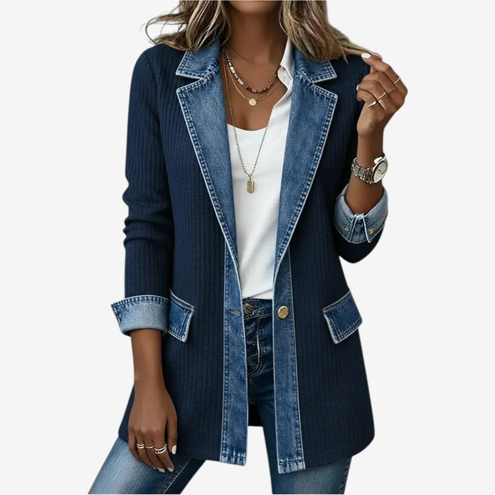 Juliette - Cardigan rayé avec détails en denim