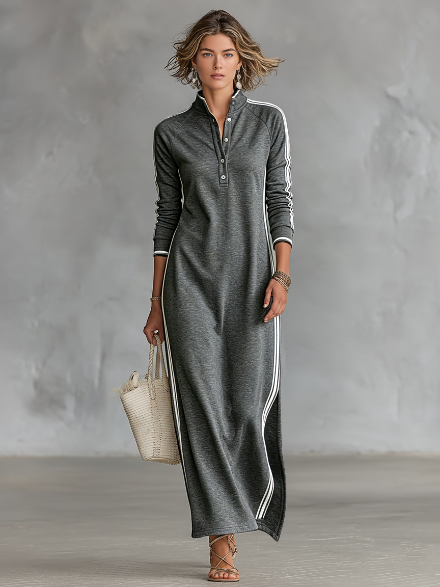 Aida - Robe longue à manches longues à rayures sportives