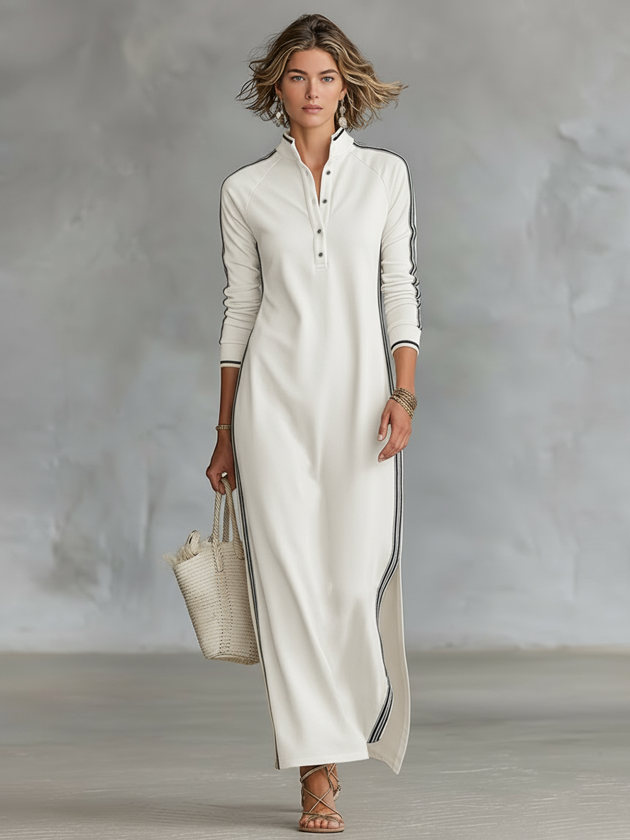 Aida - Robe longue à manches longues à rayures sportives