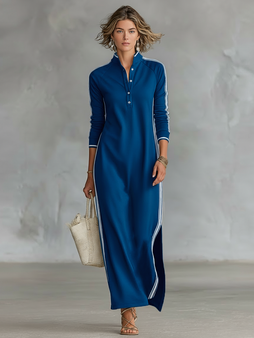 Aida - Robe longue à manches longues à rayures sportives