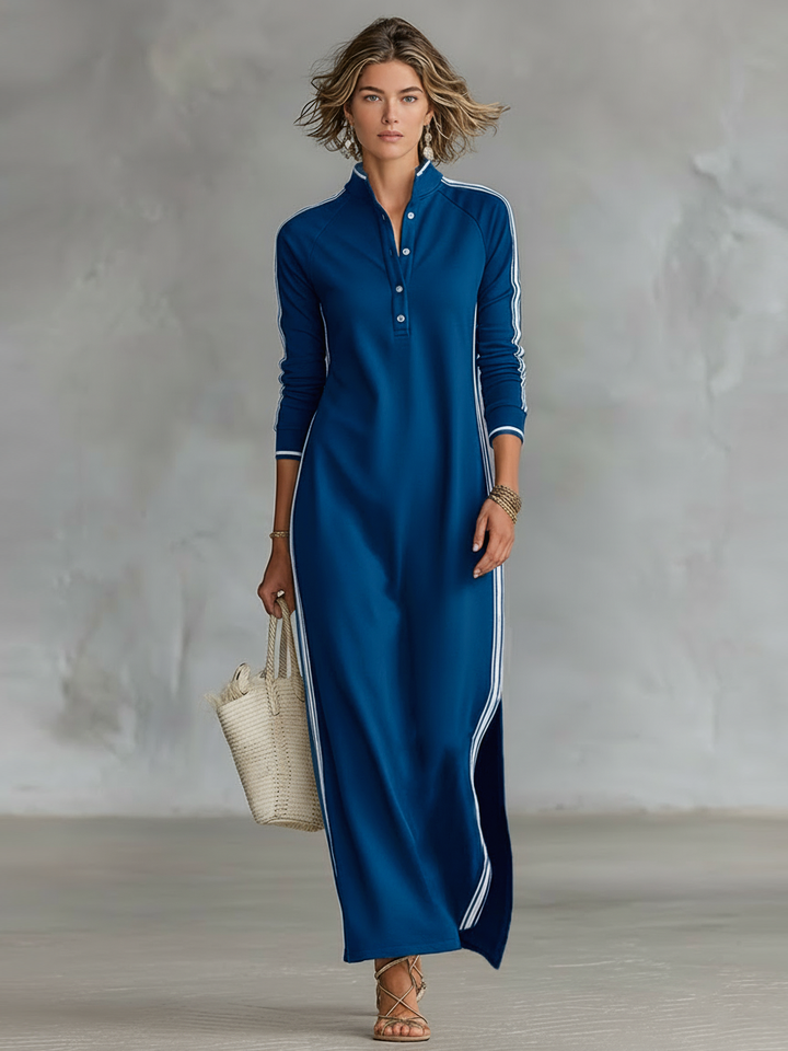 Aida - Robe longue à manches longues à rayures sportives