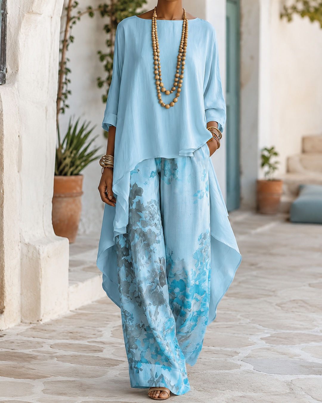 Anwyn - Ensemble top en mousseline à effet superposé et pantalon large