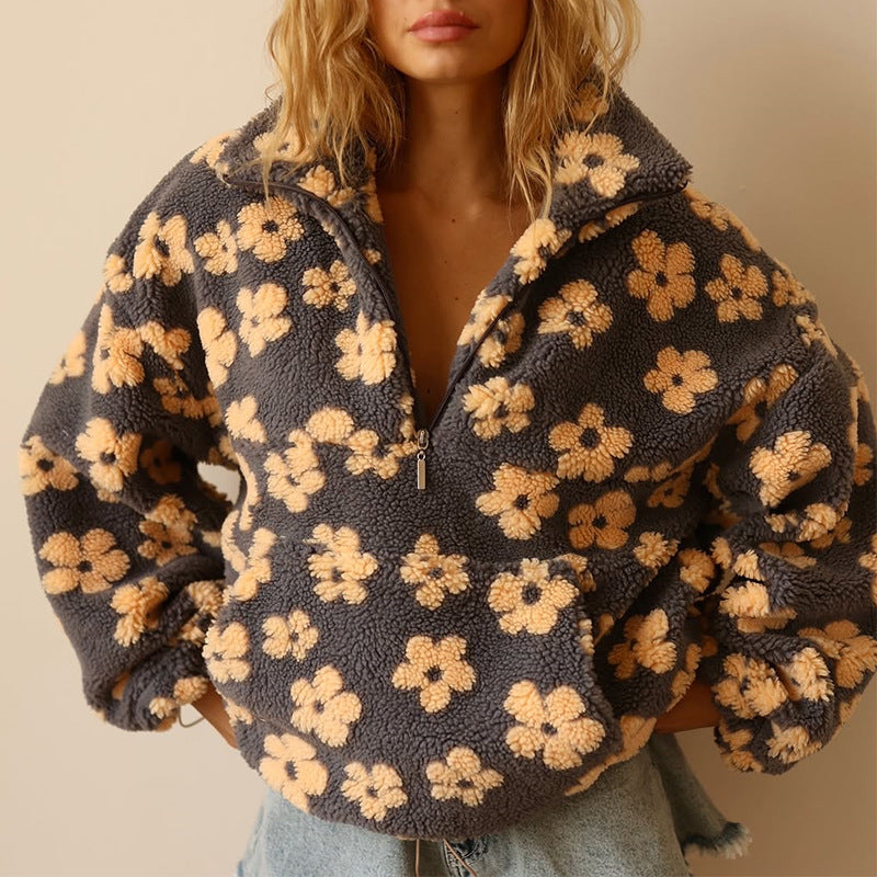 Clemency - Pull polaire confortable à motif fleuri
