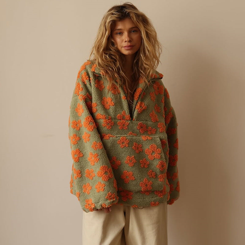 Clemency - Pull polaire confortable à motif fleuri