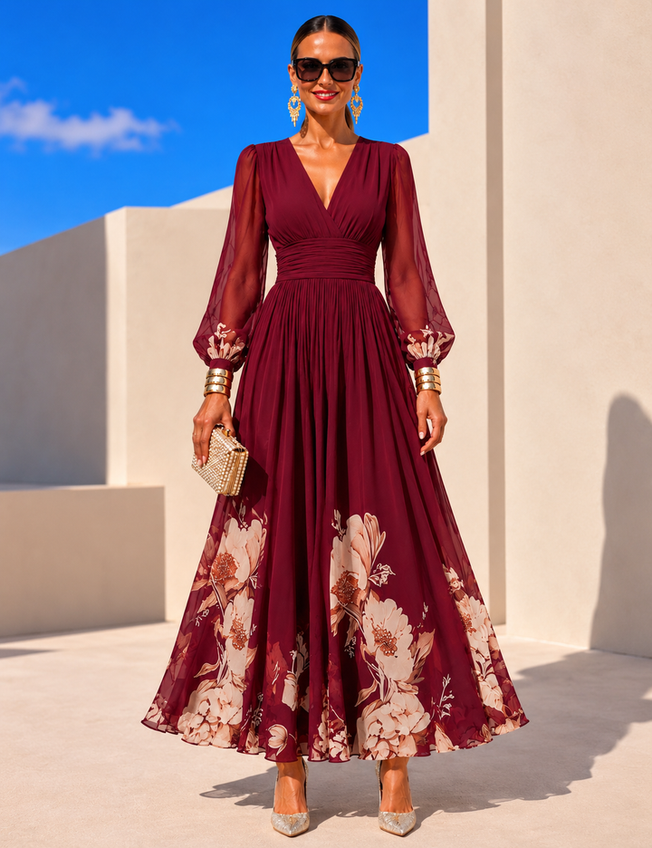 Pirelle - Robe longue fleurie à taille marquée