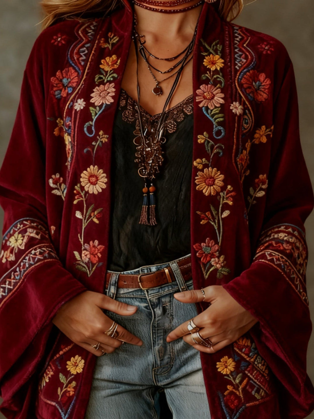 Eudocia - Gilet kimono brodé bohème