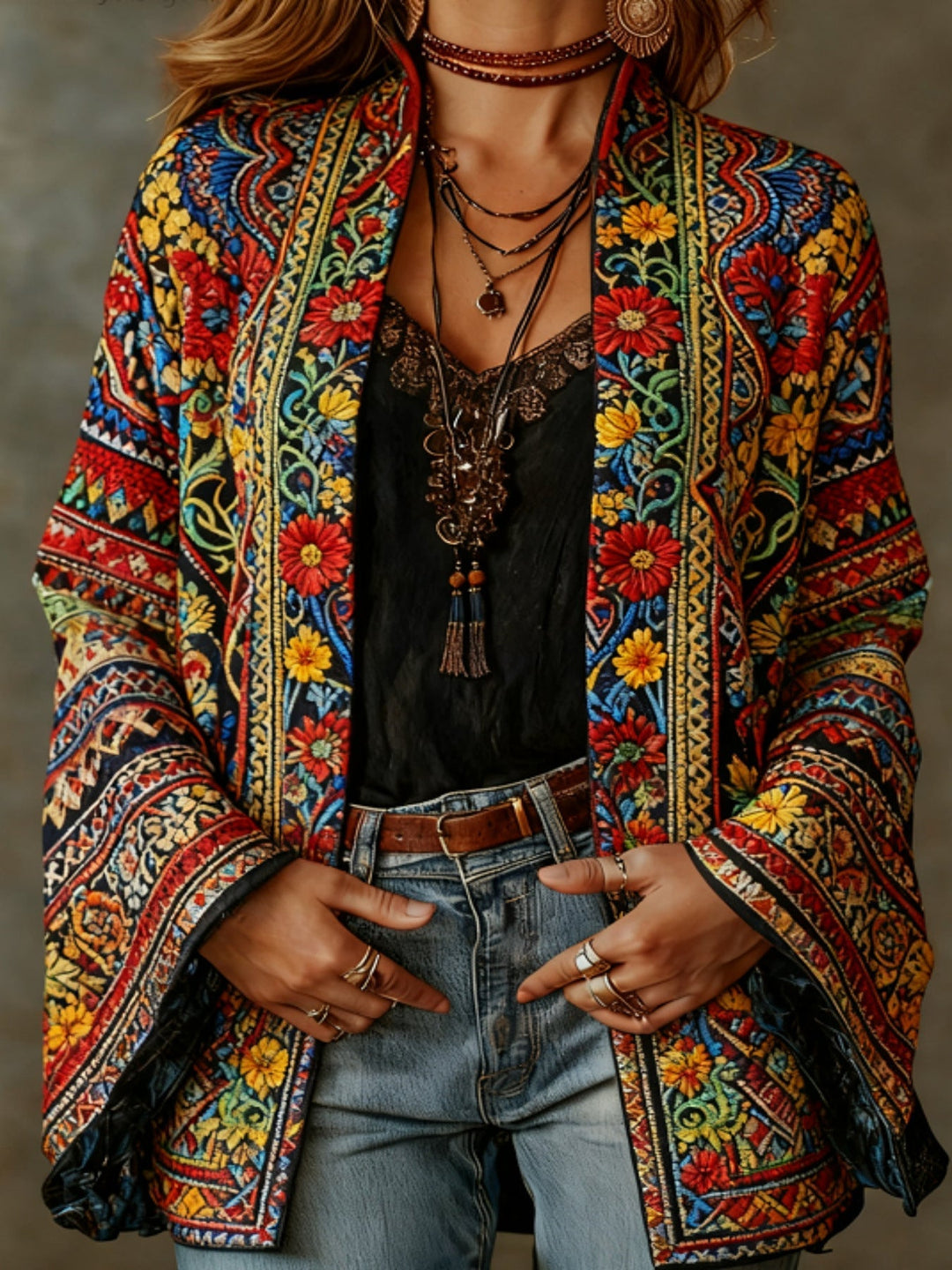 Eudocia - Gilet kimono brodé bohème