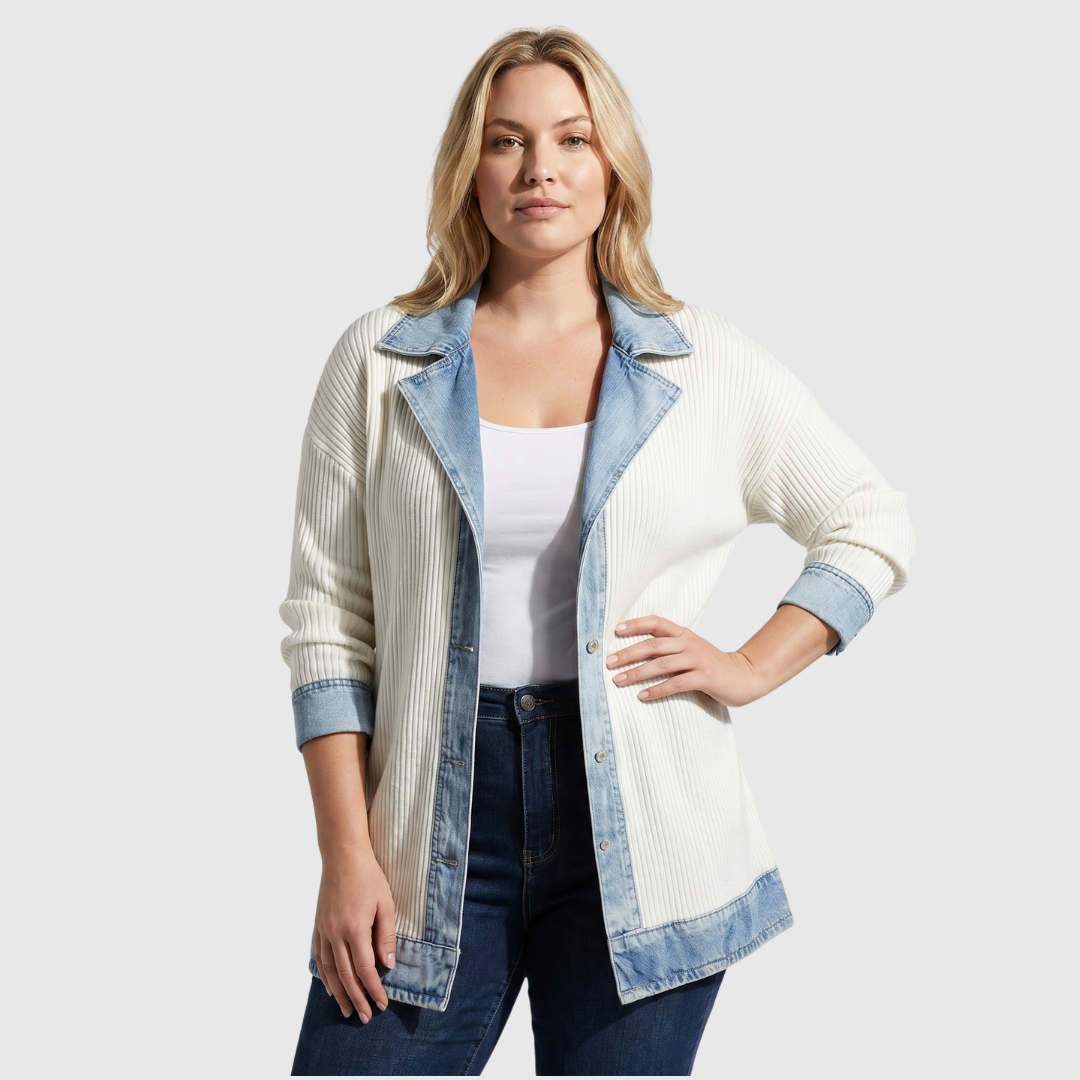 Juliette - Cardigan rayé avec détails en denim