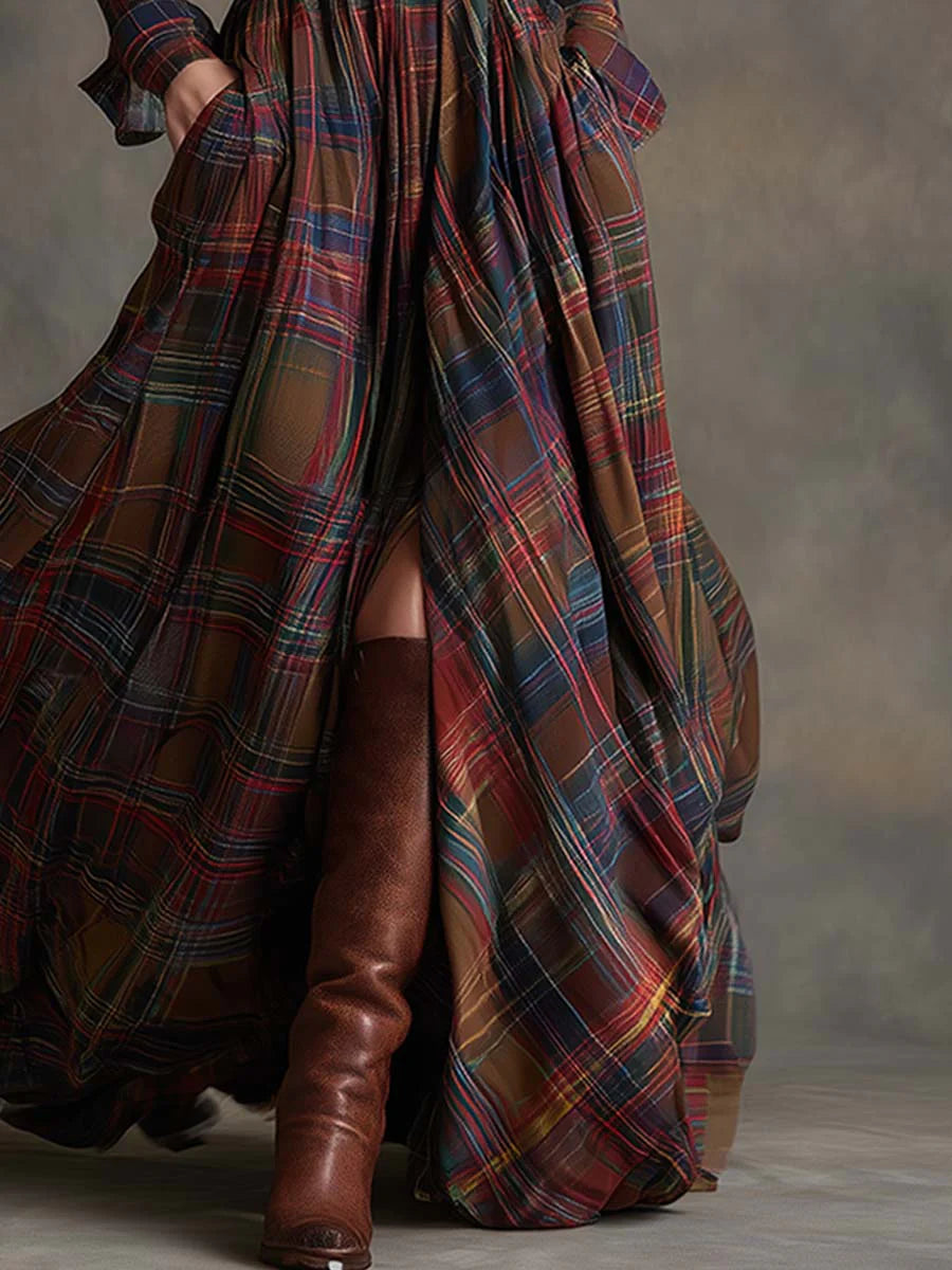 Caralisse - Robe longue à carreaux haut de gamme