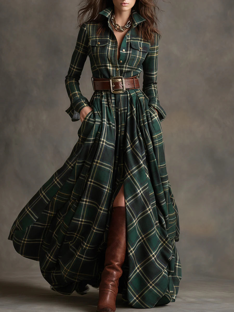 Caralisse - Robe longue à carreaux haut de gamme