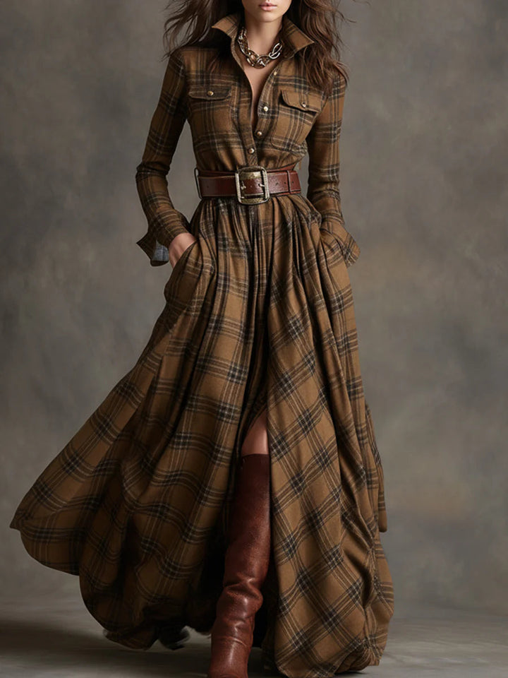Caralisse - Robe longue à carreaux haut de gamme