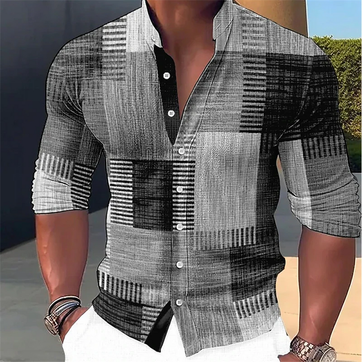 Finn - Chemise sur-mesure à col officier à motif géométrique