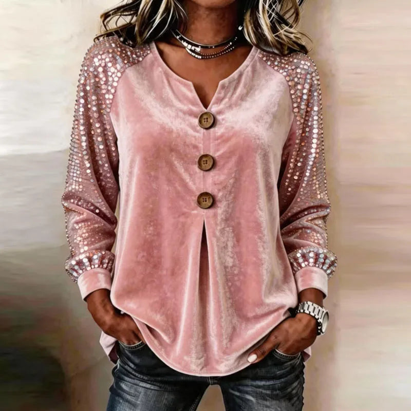 Cerina - Top en velours à manches ornées de sequins
