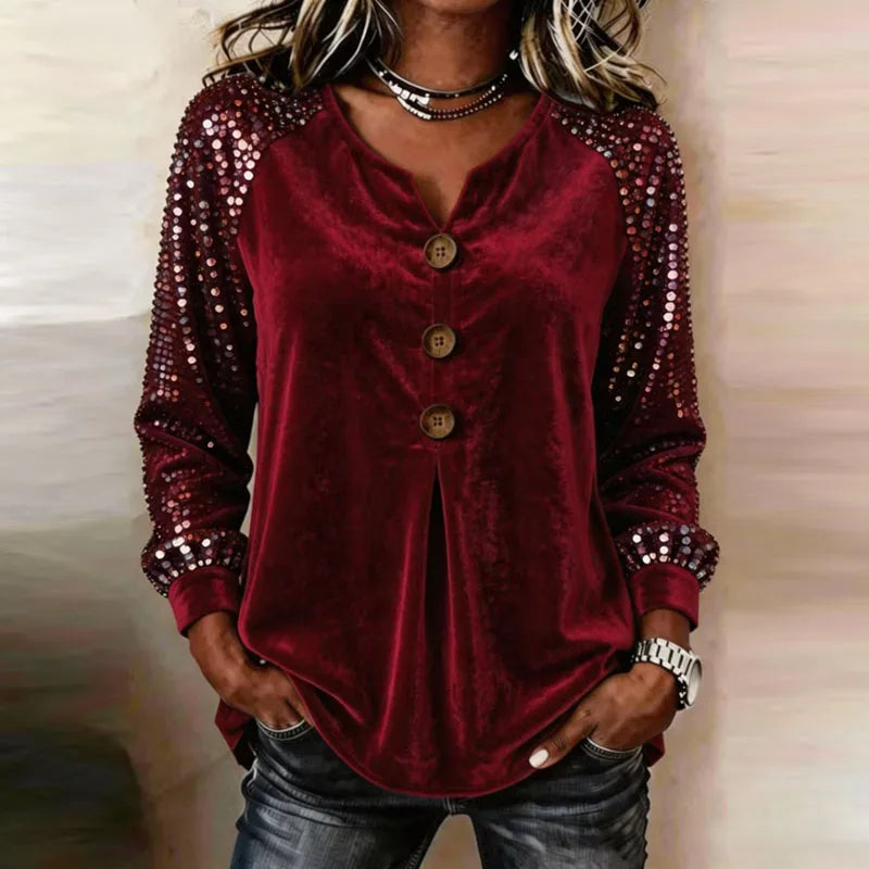 Cerina - Top en velours à manches ornées de sequins