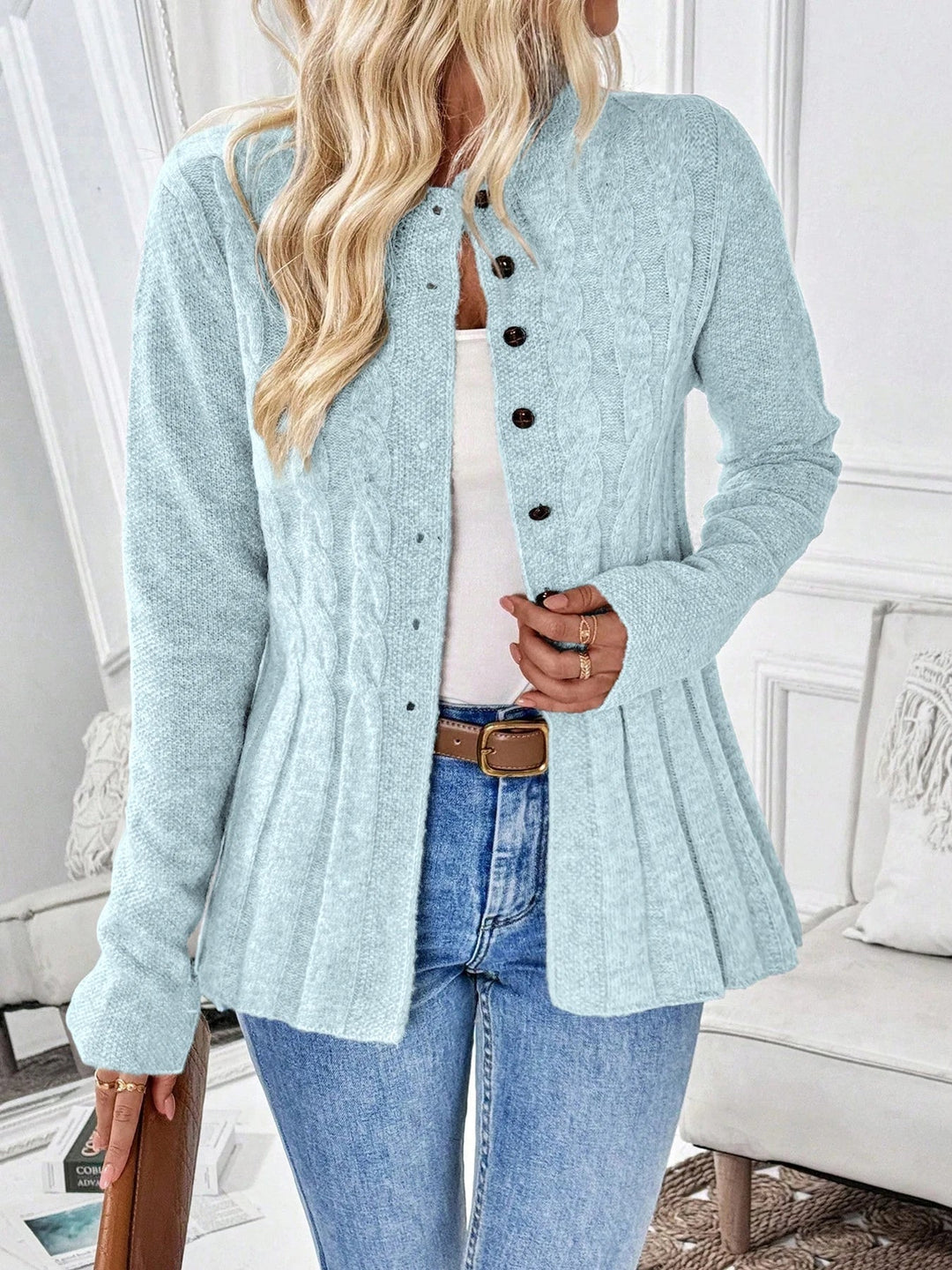 Zarela - Cardigan en maille ajourée haut de gamme