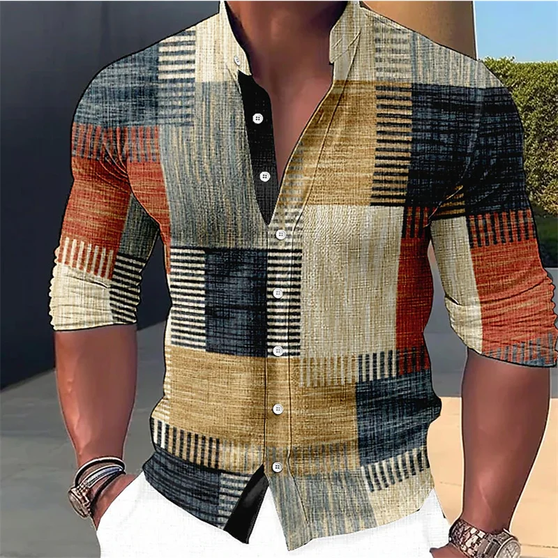 Finn - Chemise sur-mesure à col officier à motif géométrique